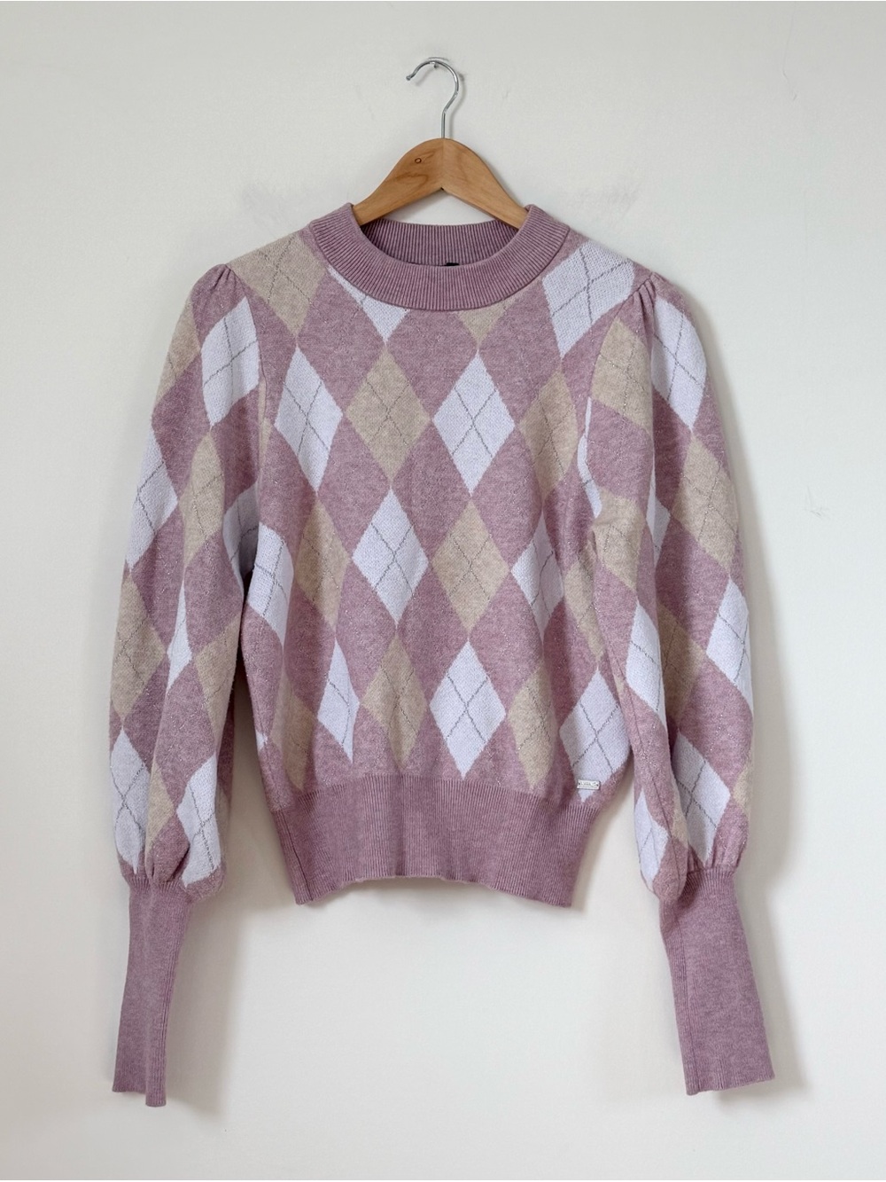 Clueless Aesthetic Buffalo David Bitton Marta Argyle Puffed Sleeve Knit Sweater